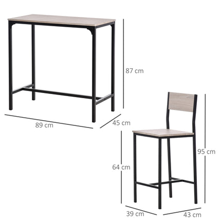 Třídílný set barového stolu se dvěma židlemi, přírodní MDF