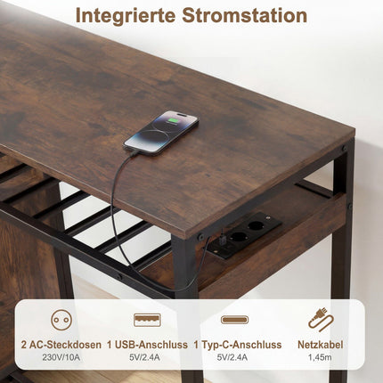 Bar Table with RGB Lighting, Bottle Rack, Glass Holder, USB-C