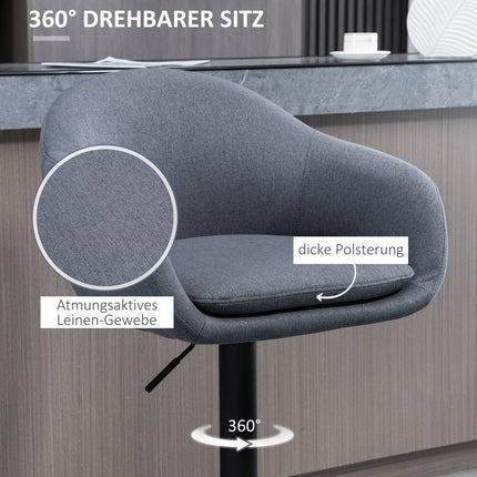 Nastavitelná barová židle, otočná o 360°, vzhled lnu, tmavě šedá