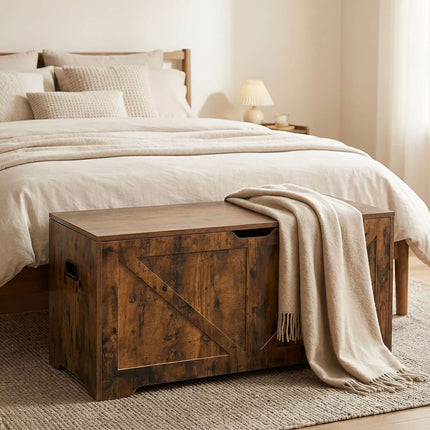 Barn-Style Storage Bench, Brown MDF – 100x40x46 cm