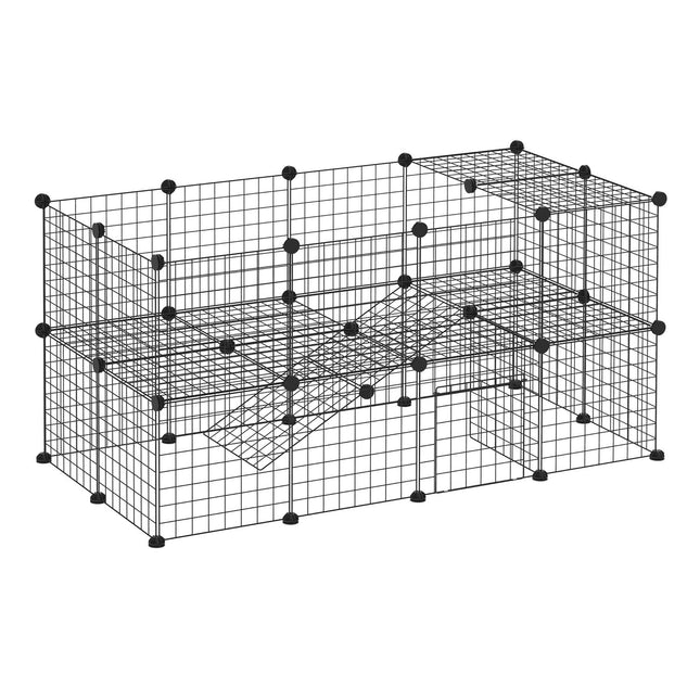 Playpen for small animals and puppies, black 36 panels, 146x73x73 cm