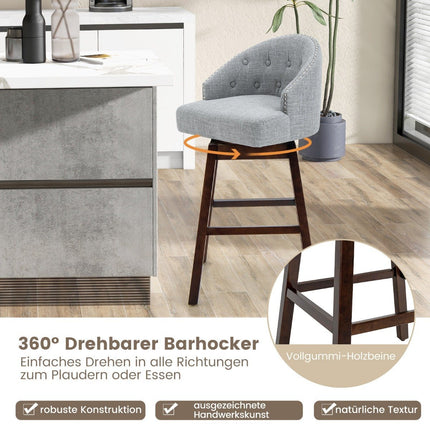 Barové stoličky sada 2 ks, barová židle, otočná o 360°, kuchyňská stolička s opěradlem a opěrkou nohou, 55 x 53 x 105 cm, šedá + hnědá