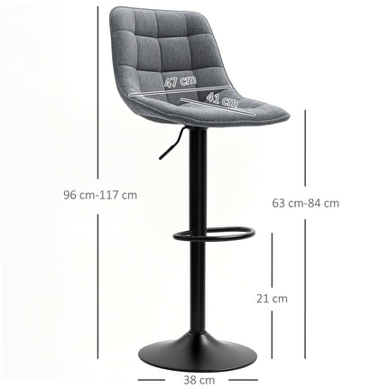 Tmavě šedé nastavitelné barové židle, sada 2 ks, s opěradlem