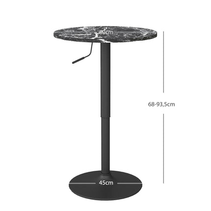 Round black dining table, marble look - adjustable Ø60 x 68-93.5 cm