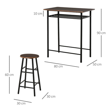 Barový set stolu se stoličkami a úložným prostorem, 80x50x90 cm, černá