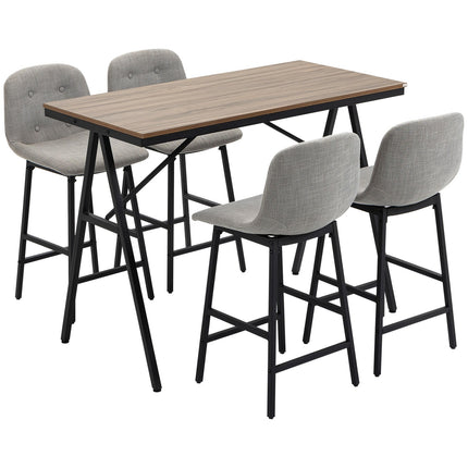 Barový set, 5dílný, kov, 120x60x91 cm, světle hnědý