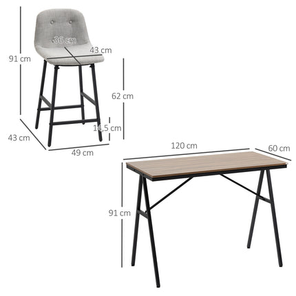 Barový set, 5dílný, kov, 120x60x91 cm, světle hnědý