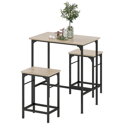 Barový set se 2 stoličkami, přírodní dřevo