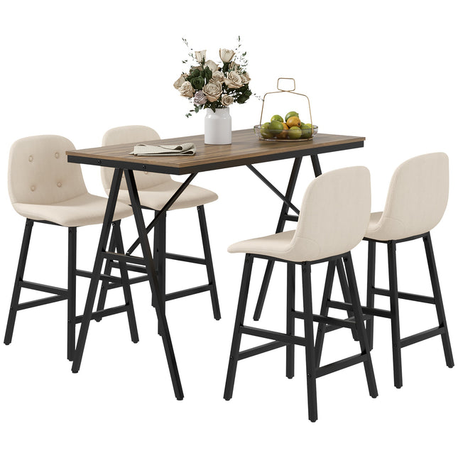 Barový set se stoličkami, 5dílný, ocel, béžový, 120x60x91 cm