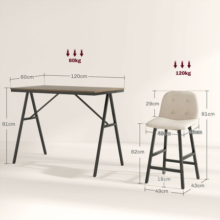 Bar table set with stools, 5-piece, steel, beige, 120x60x91 cm