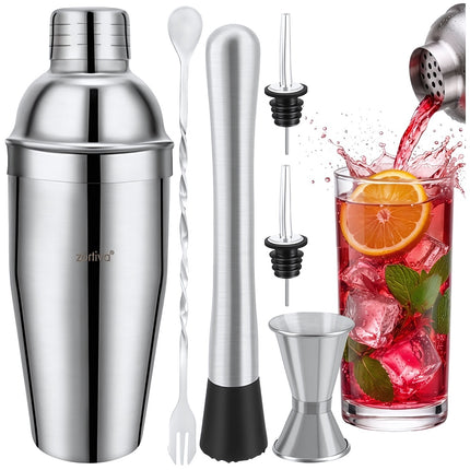 Bartender Set 6-in-1 with 700 ml Cocktail Shaker and Jigger, Stainless Steel