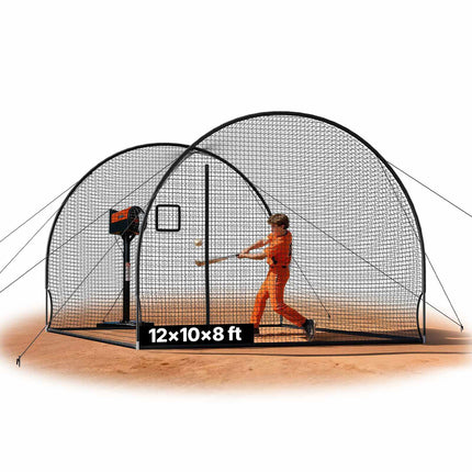 Baseball Batting Cage Net, 12 x 10.2 x 7.6 ft, Pitching Opening