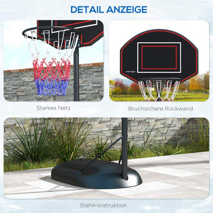 Nastavitelný stojan pro basketbalový koš, 221-282 cm, nerozbitná deska