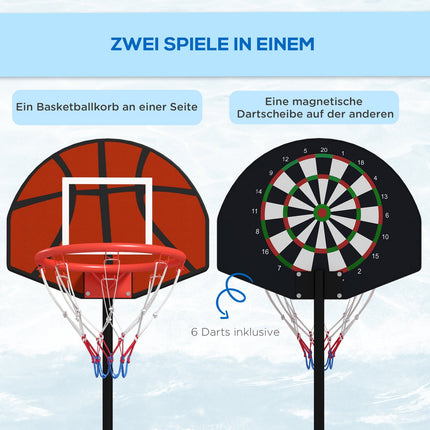 Výškově nastavitelný basketbalový koš s magnetickým terčem na šipky