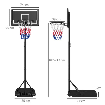 Nastavitelný basketbalový koš se stojanem a kolečky, 220-250 cm
