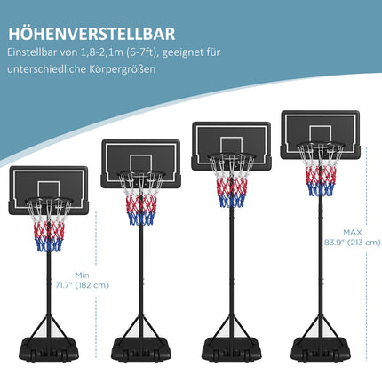 Nastavitelný basketbalový koš se stojanem a kolečky, 220-250 cm