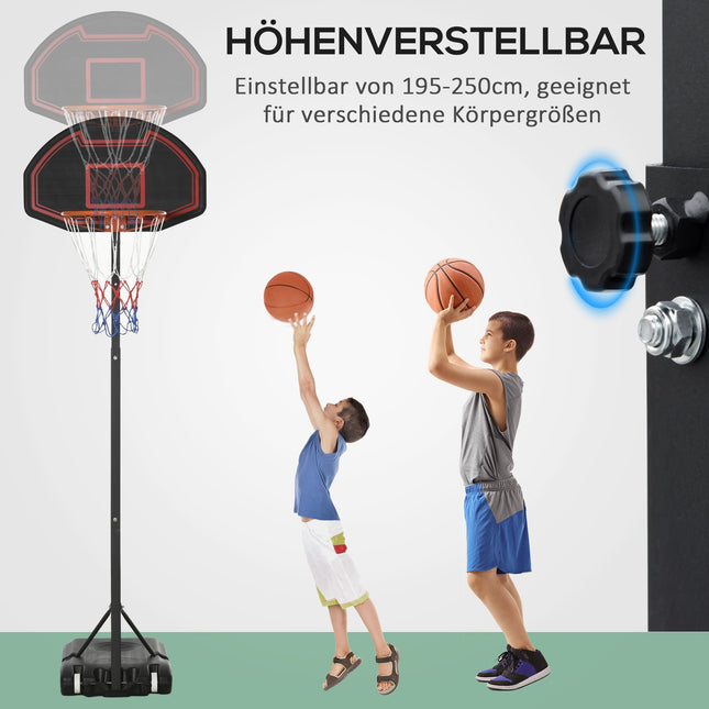 Nastavitelný venkovní basketbalový koš s kolečky, 195-250 Cm