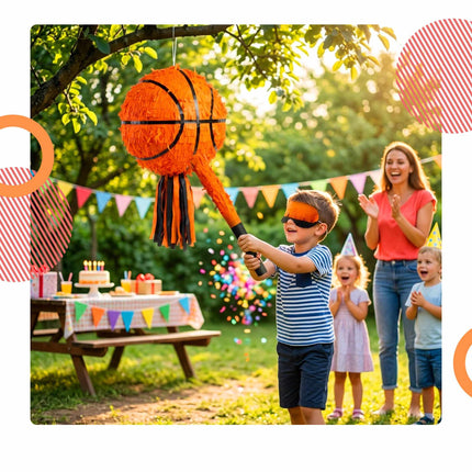 Basketbalová piñata sada s tyčí a maskou, 25 cm