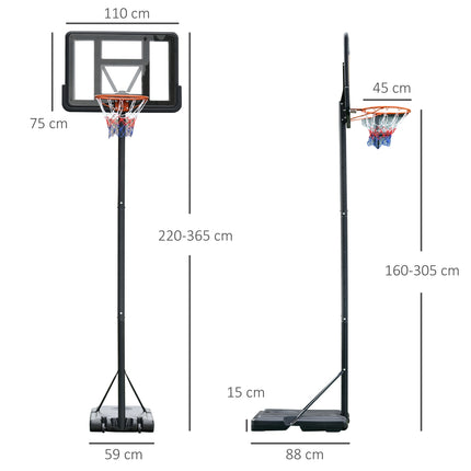 Nastavitelný přenosný basketbalový stojan s kolečky pro vnitřní i venkovní použití