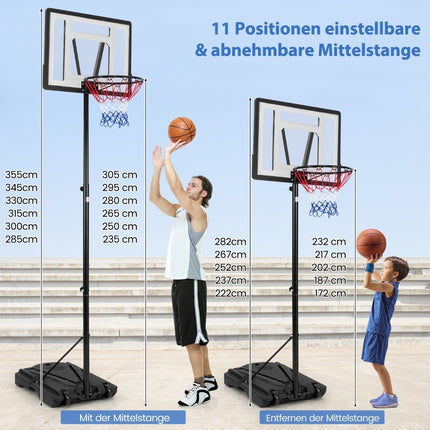 Basketbalový koš venkovní, basketbalový stojan 172-305cm výškově nastavitelný s odnímatelnou střední trubkou