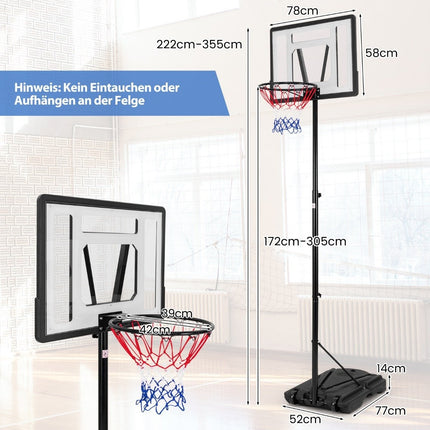 Basketbalový koš venkovní, basketbalový stojan 172-305cm výškově nastavitelný s odnímatelnou střední trubkou