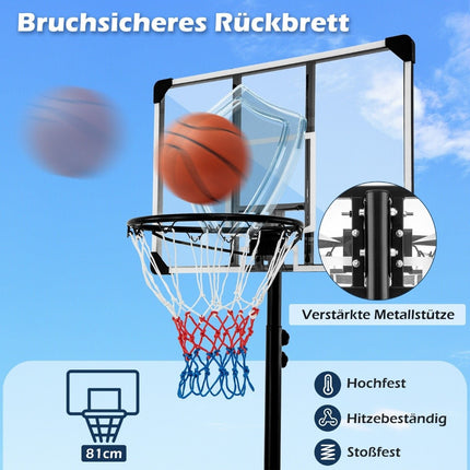 Basketbalový koš venkovní, basketbalový stojan 176-206 cm výškově nastavitelný mobilní s deskou, černý