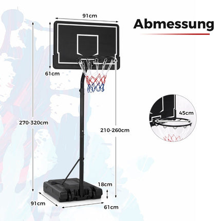 Basketball hoop outdoor basketball stand 210-260 cm height adjustable on wheels black