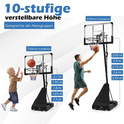 Basketbalový stojan 150-305 cm výškově nastavitelný, venkovní basketbalový koš se stojanem