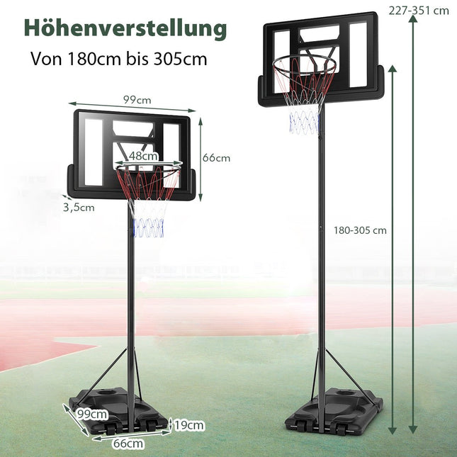 Basketball stand 180-305 cm height adjustable basketball hoop with stand & 2 wheels basket system for children