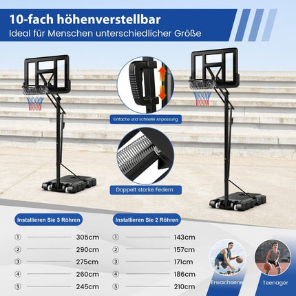 Basketbalový stojan 245-305 cm výškově nastavitelný, koš se stojanem, černý