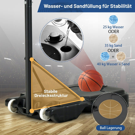 Basketbalový stojan 90/158-210 cm výškově nastavitelný, koš se stojanem, odolný, vnitřní i venkovní, modrý
