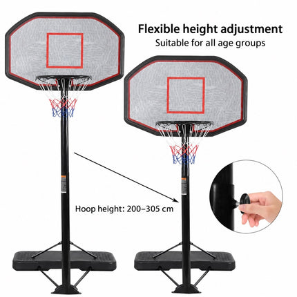 Basketbalový stojan, basketbalový koš, přenosný basketbalový systém, 200-305 cm