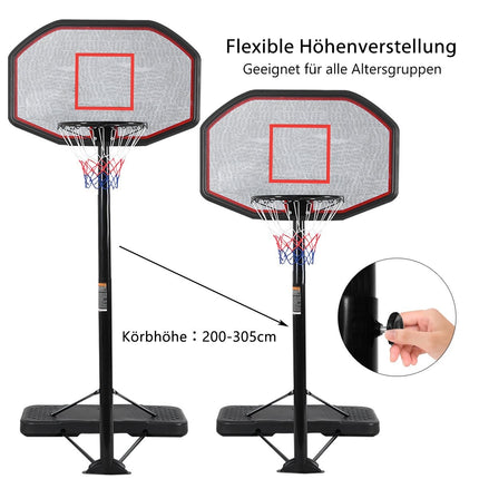 Basketbalový stojan, basketbalový koš, přenosný basketbalový systém, 200-305 cm