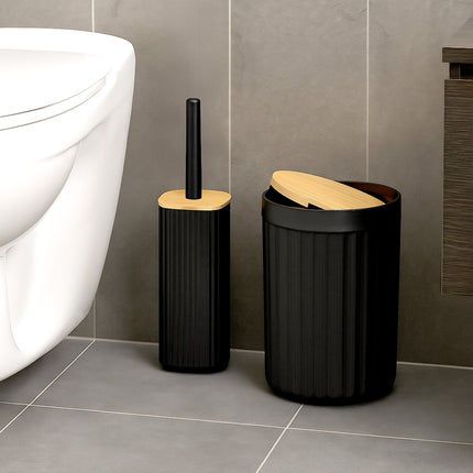 Sada koupelnových doplňků, 6dílná, plast a bambus