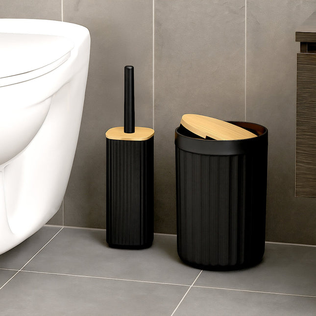 Sada koupelnových doplňků, 6dílná, plast a bambus