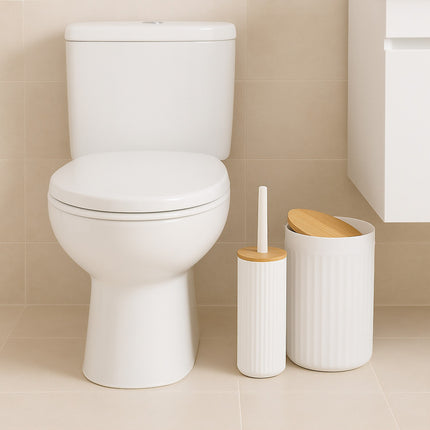 Sada koupelnových doplňků, plast a bambus, 6dílná