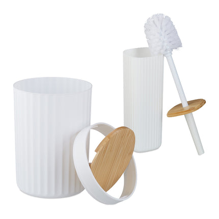 Sada koupelnových doplňků, plast a bambus, 6dílná
