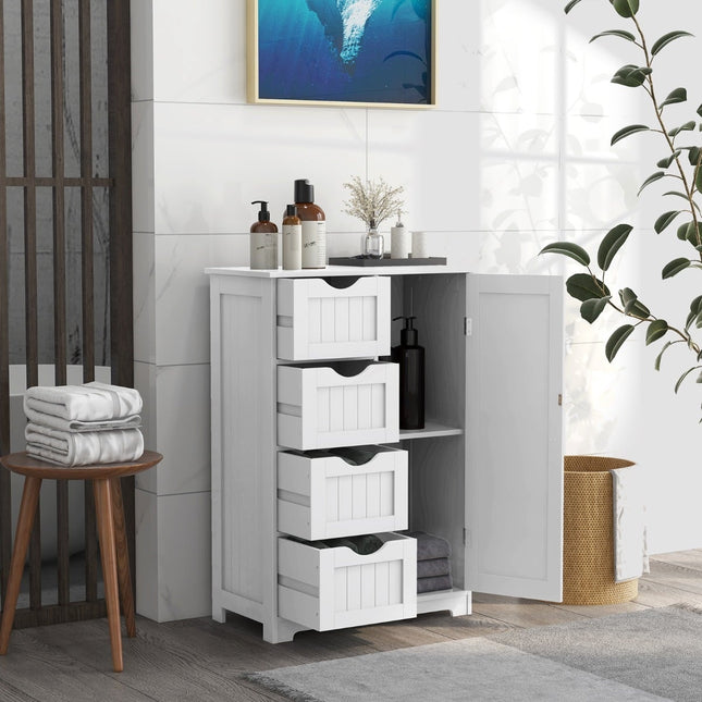 Badkamerkast met 4 lades, verstelbare plank, wit