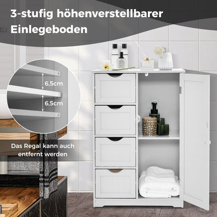 Bathroom Cabinet with 4 Drawers, Adjustable Shelf, White