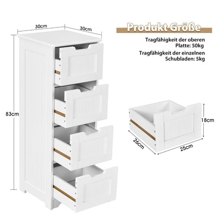 Bathroom Cabinet with 4 Drawers, White, 30x30x83 cm