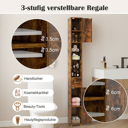 Bathroom Cabinet with Lighting, Drawer & Glass Shelves
