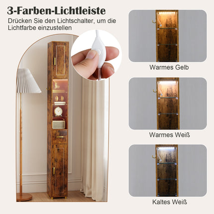 Bathroom Cabinet with Lighting, Drawer & Glass Shelves