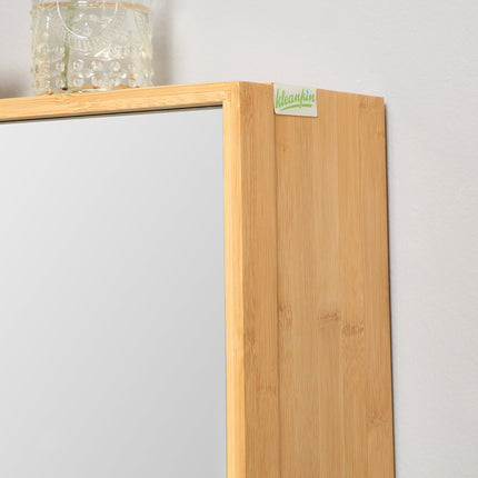 Koupelnová skříňka se zrcadlovými dvířky, bambus, více polic, 65.2 x 14 x 50 cm
