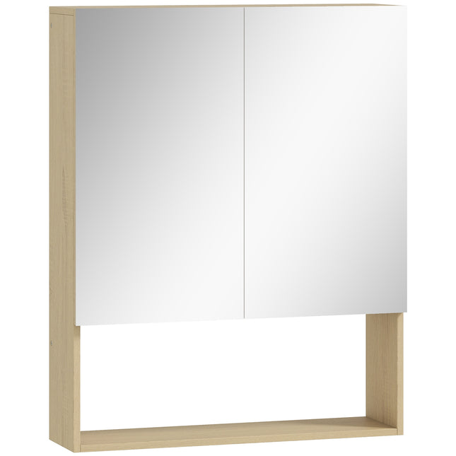 Badkamerkast met spiegeldeuren, wandmontage, eikenhouten afwerking