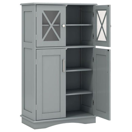 Bathroom Floor Cabinet, 4-Door Glass, Adjustable Shelves