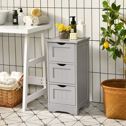 Koupelnová nízká skříňka, úzká se 3 zásuvkami, MDF, bílá