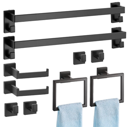 Bathroom Hardware Set, Matte Black, 10-Piece Stainless Steel