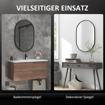 Oval bathroom mirror, 60x90 cm, black aluminum frame