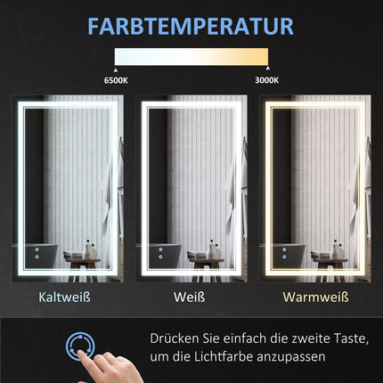 LED Bathroom Mirror, Touch Switch, 3 light colors, Waterproof