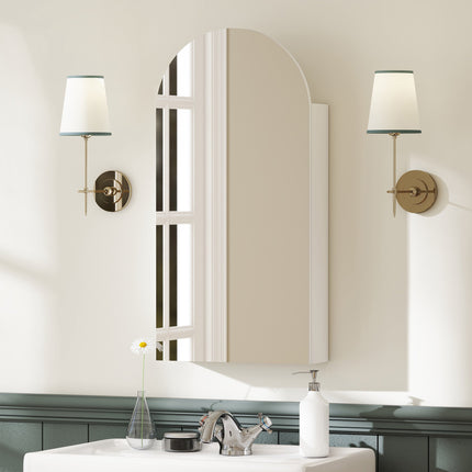 Bathroom Mirror Cabinet, Frameless Arch, Adjustable Shelves, White